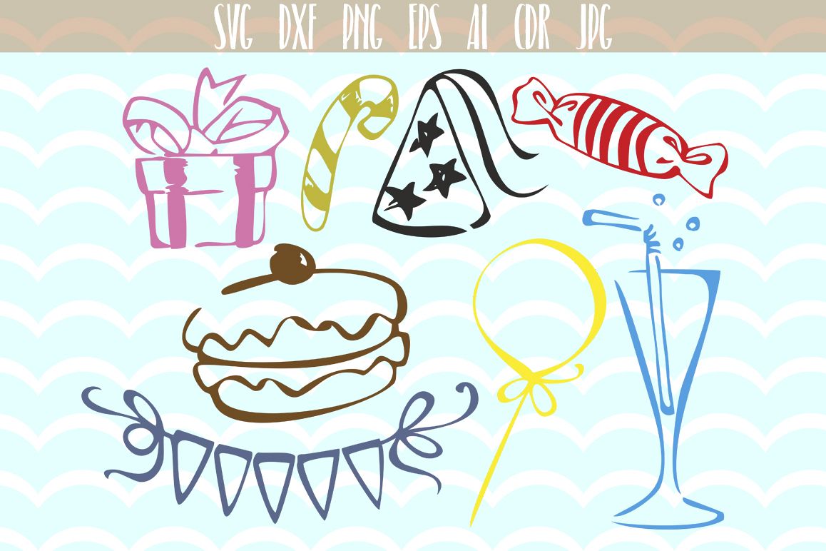 Party SVG set Birthday party SVG, Party Svg cutting files, Vector Party designs Bundle , Silhouette , Cricut, Cameo. example image 1