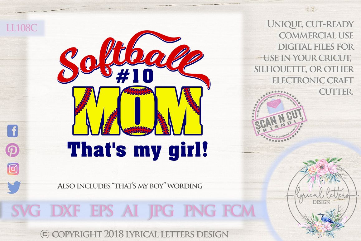 Softball Mom That's My Girl Softball SVG DXF Cut File LL108C example image 1