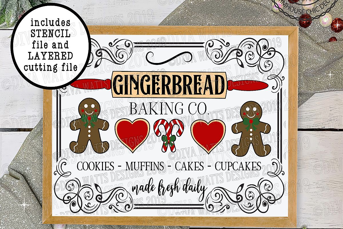 Gingerbread Baking Bakery Co Christmas Holiday Cutting File example image 1