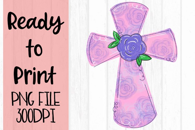 Pink and Lavendar Flower Cross Ready to Print example image 1