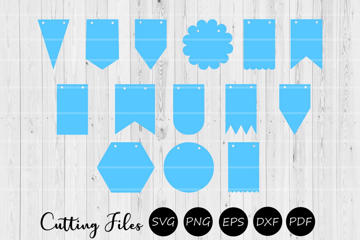 14 Bunting Banner Flags | Pennant banner | Cutting files | example image 1