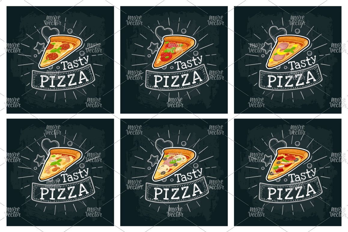 Set slice pizza. Vector color flat icon example image 1