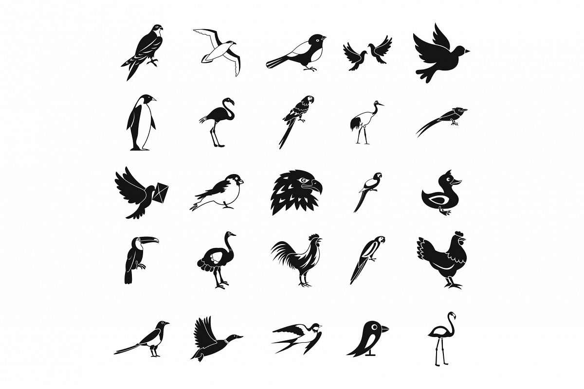 Birds icon set, simple style example image 1