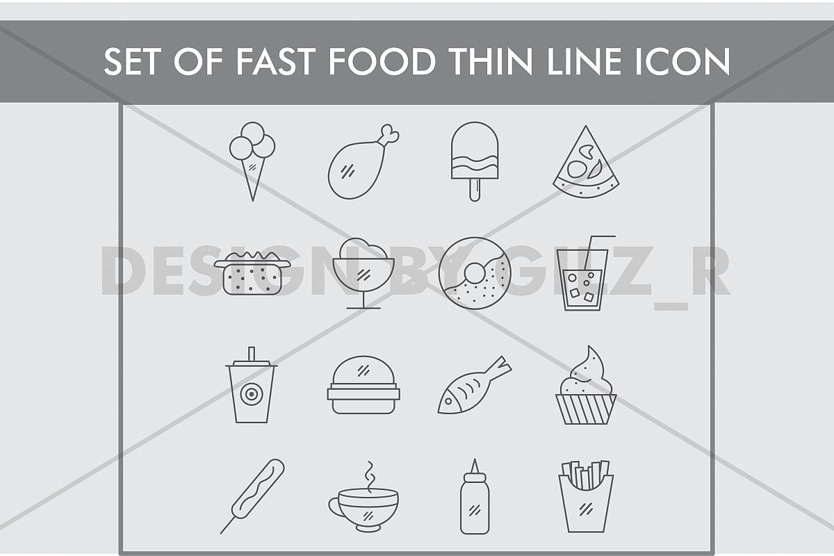 Set of Fast Food Thin Line Icons example image 1