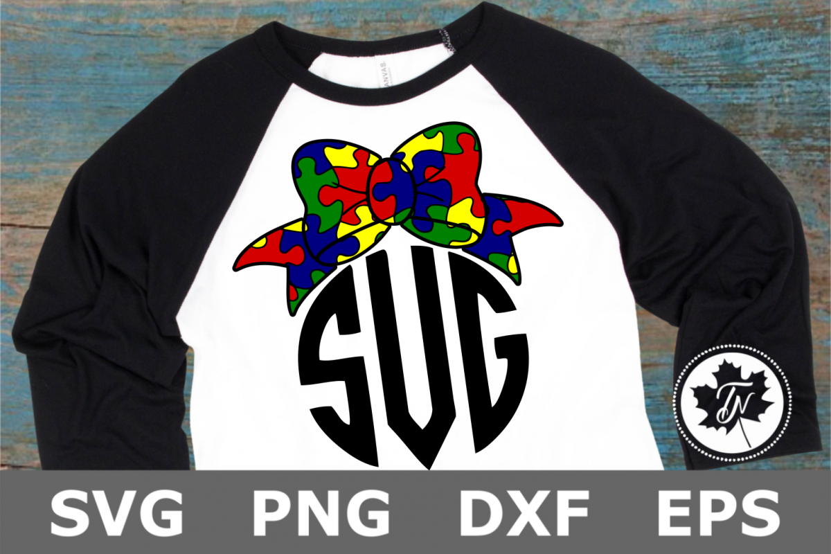 Puzzle Piece Bow - An Autism Awareness SVG Cu example image 1