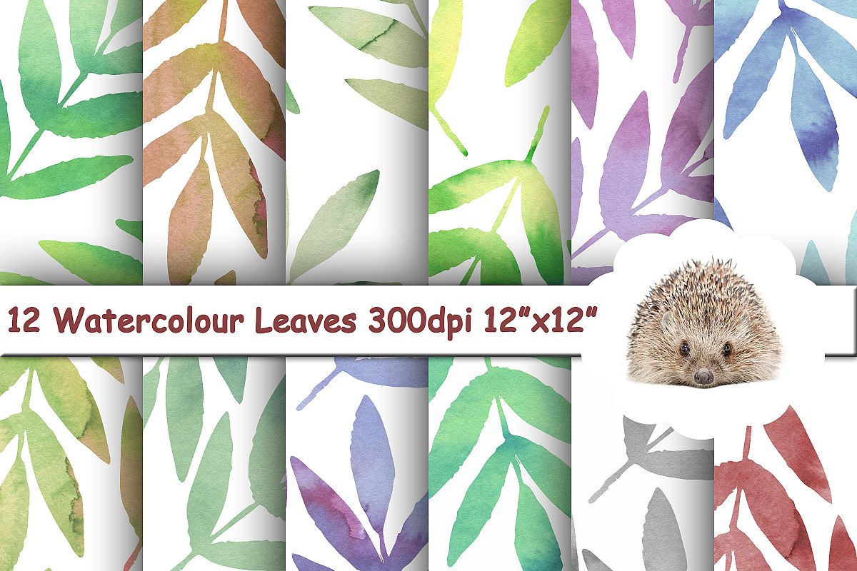12 Watercolour Leafy Papers / Backgrounds / Patterns example image 1