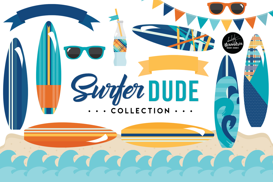 Surfer Dude Clipart Graphics & Digital Paper Patterns Bundle example image 1