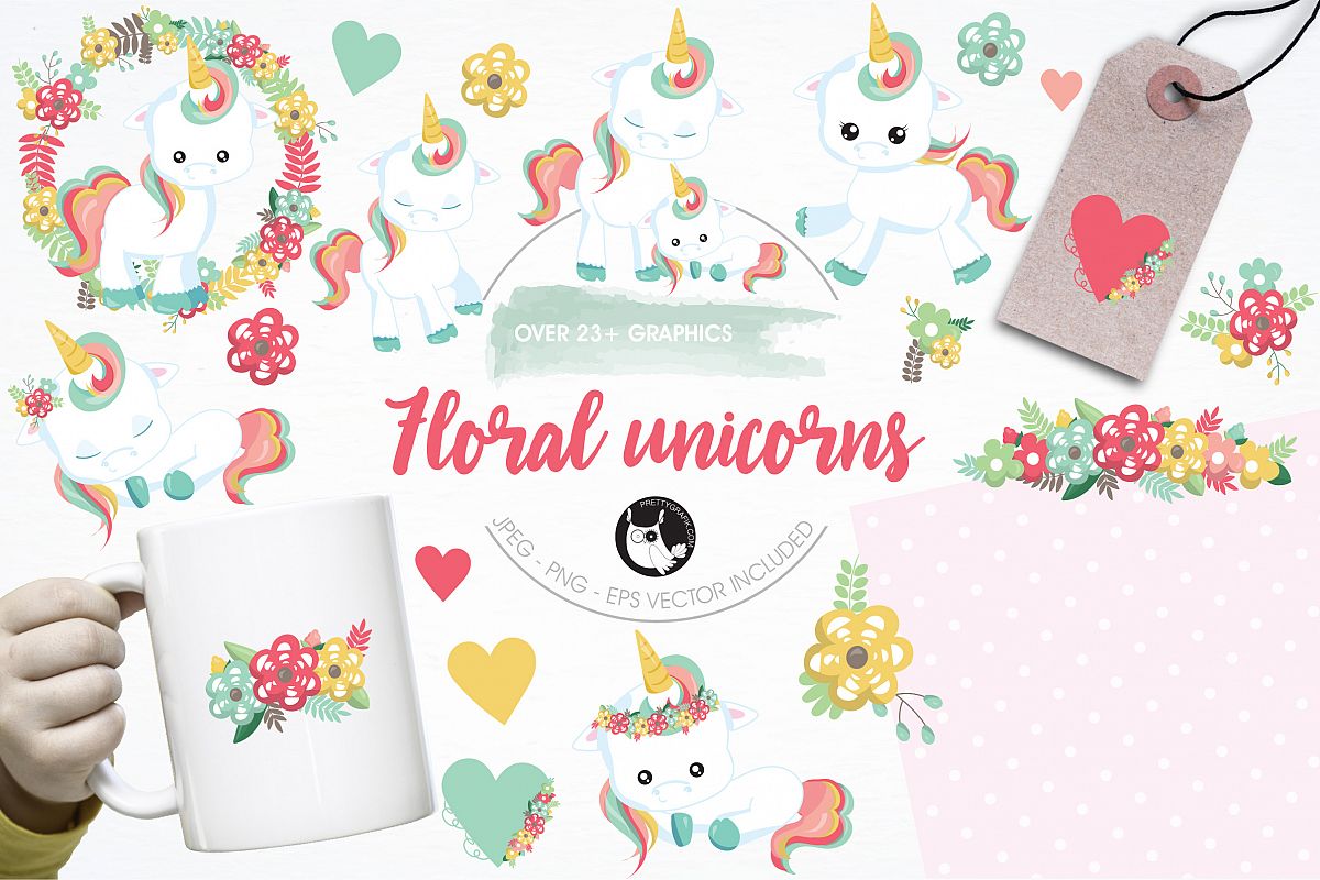 Floral unicorn graphics and illustrations example image 1