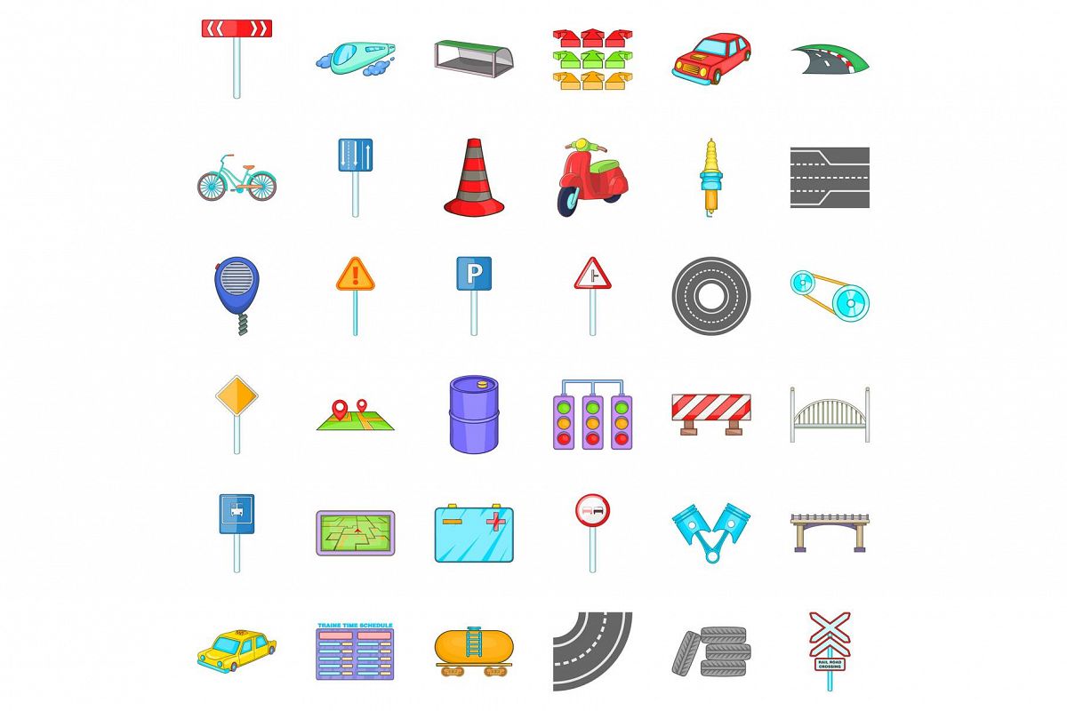 Road sigh icons set, cartoon style example image 1