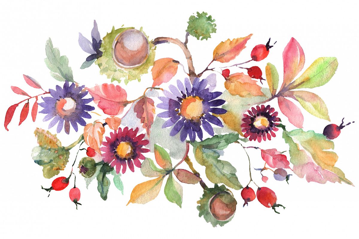Autumn bouquet blossoming beauty Watercolor png example image 1