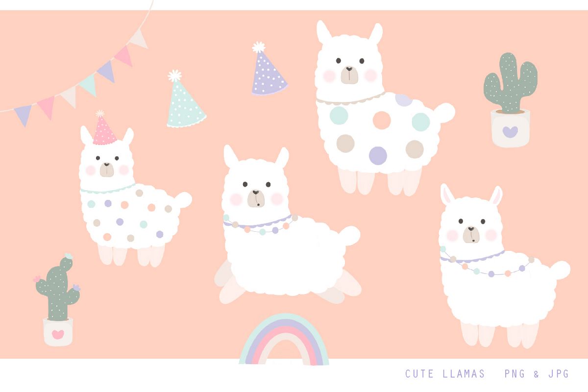 Cute Llama Clipart - Jpg, png, 300 dpi illustrations example image 1