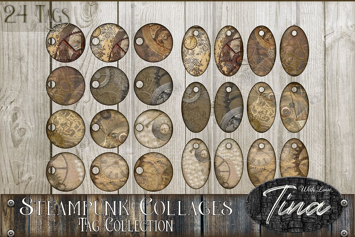 24 STEAMPUNK PRESTIGE Tags Collage Oval Circle 091618SP3 example image 1