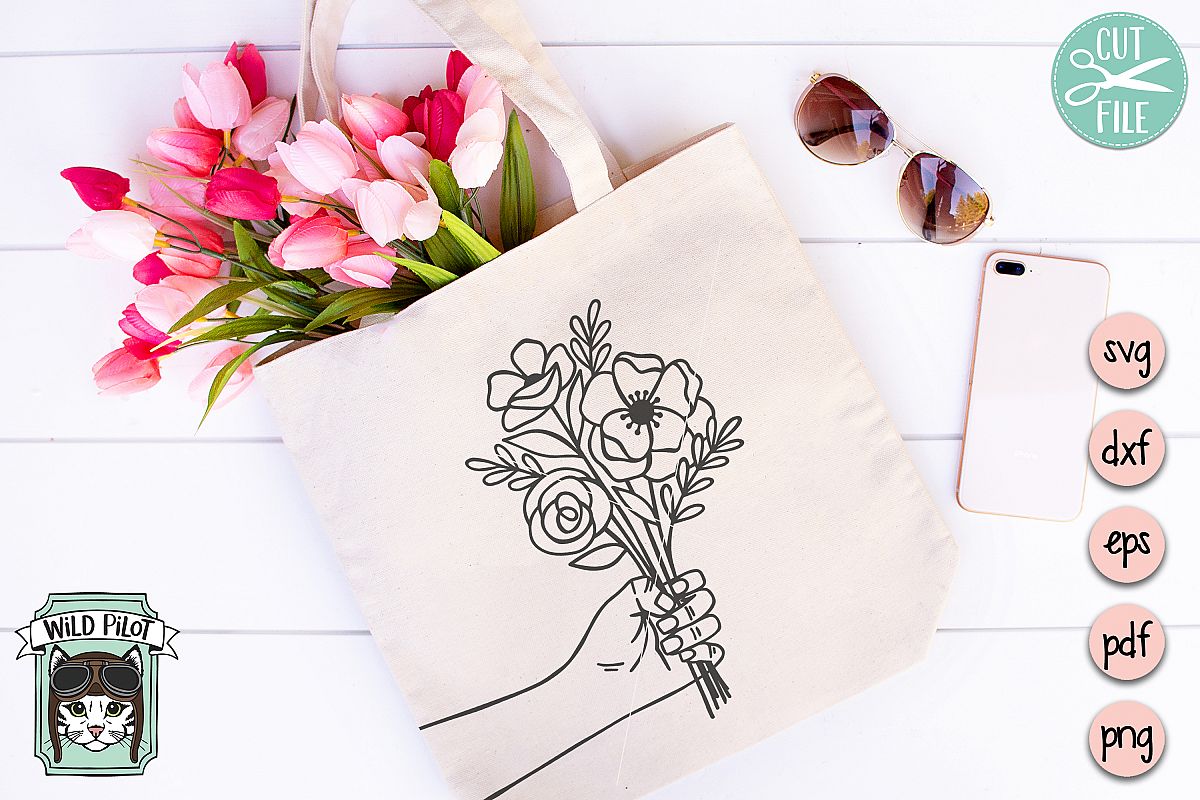 Hand Holding Flowers SVG, Bouquet svg, Flowers svg file example image 1