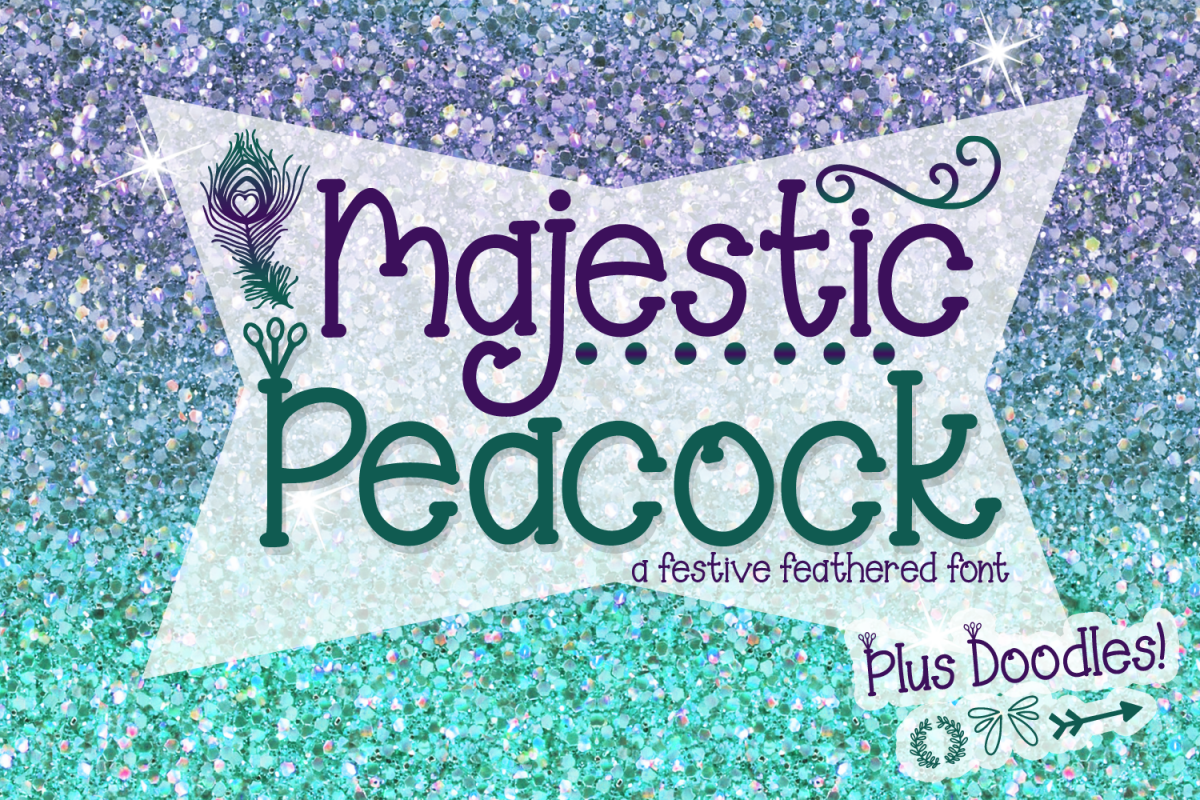 Majestic Peacock - a festive feathered font plus doodles example image 1