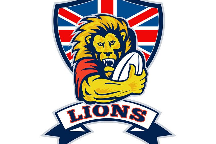 Lion playing rugby with ball Union Jack shield example image 1