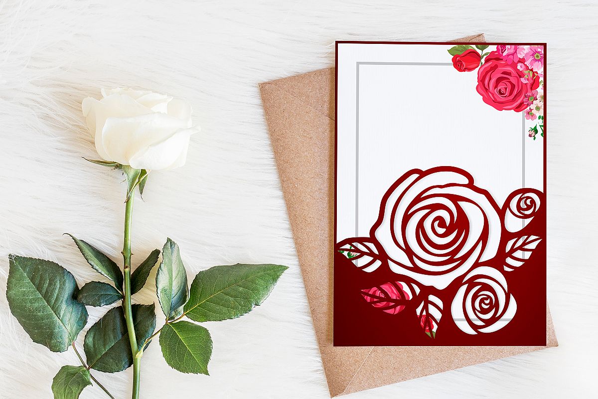 Download Roses pocket template, Wedding invitation svg