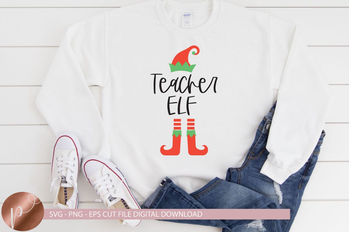 Teacher Elf Svg Png Eps Christmas Teacher Design, Elf Svg example image 1