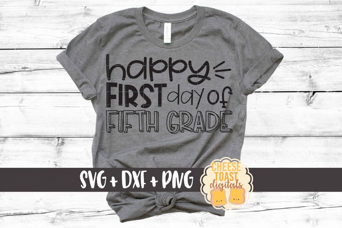 Happy First Day of Fifth Grade - Back to School SVG PNG DXF example image 1