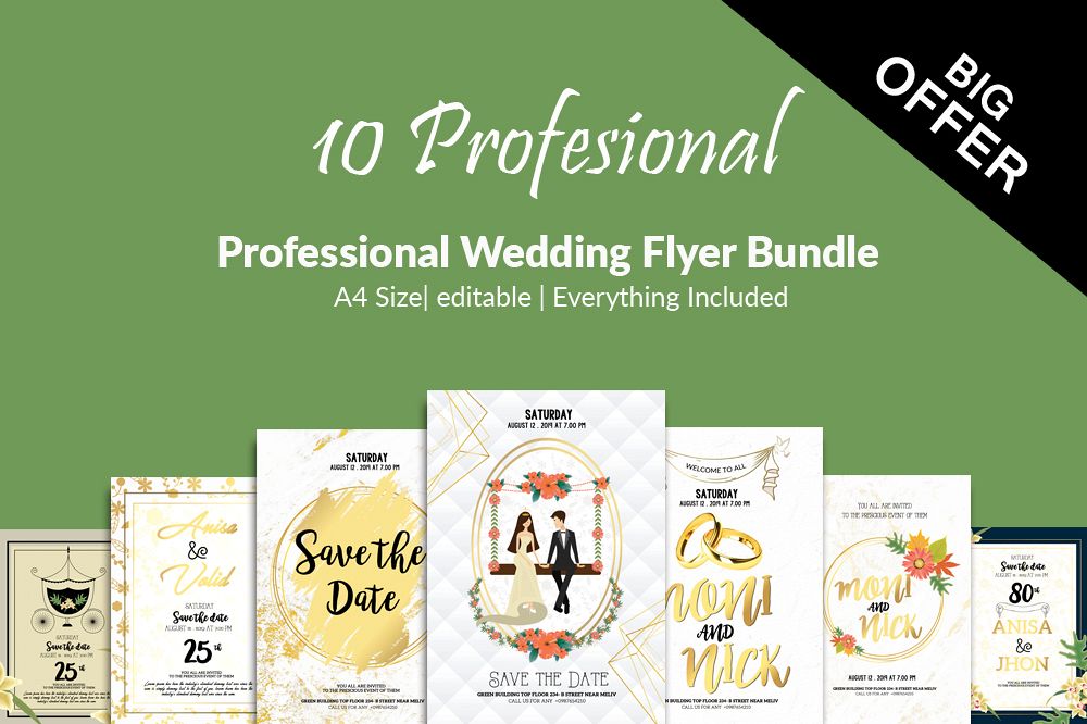 10 Wedding Invitation Flyer Bundle example image 1