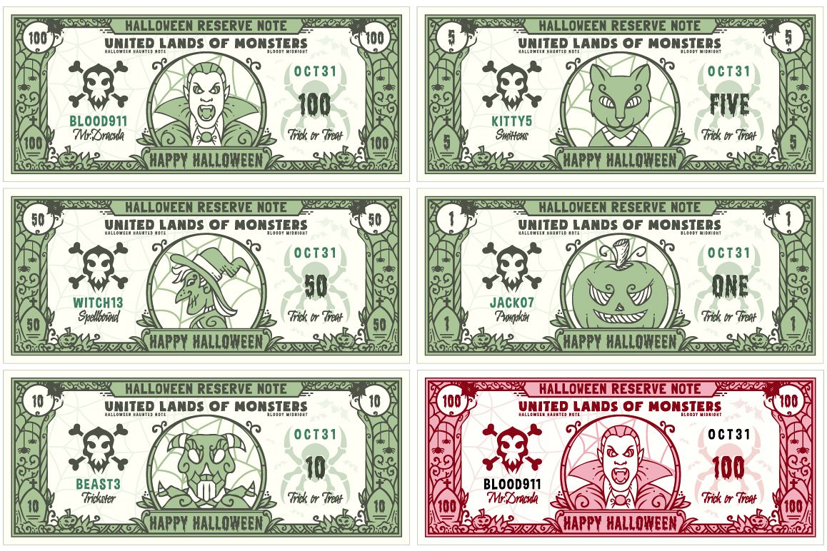 Halloween Money Banknotes Vector Set example image 1