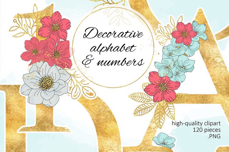 BLOOM Gold Floral Decorative Alphabet Number Set example image 1