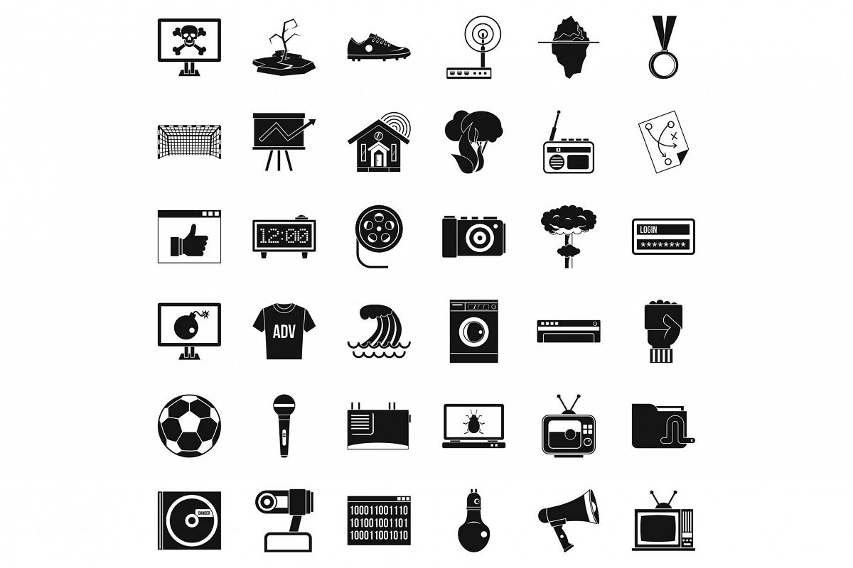 TV icons set, simple style example image 1