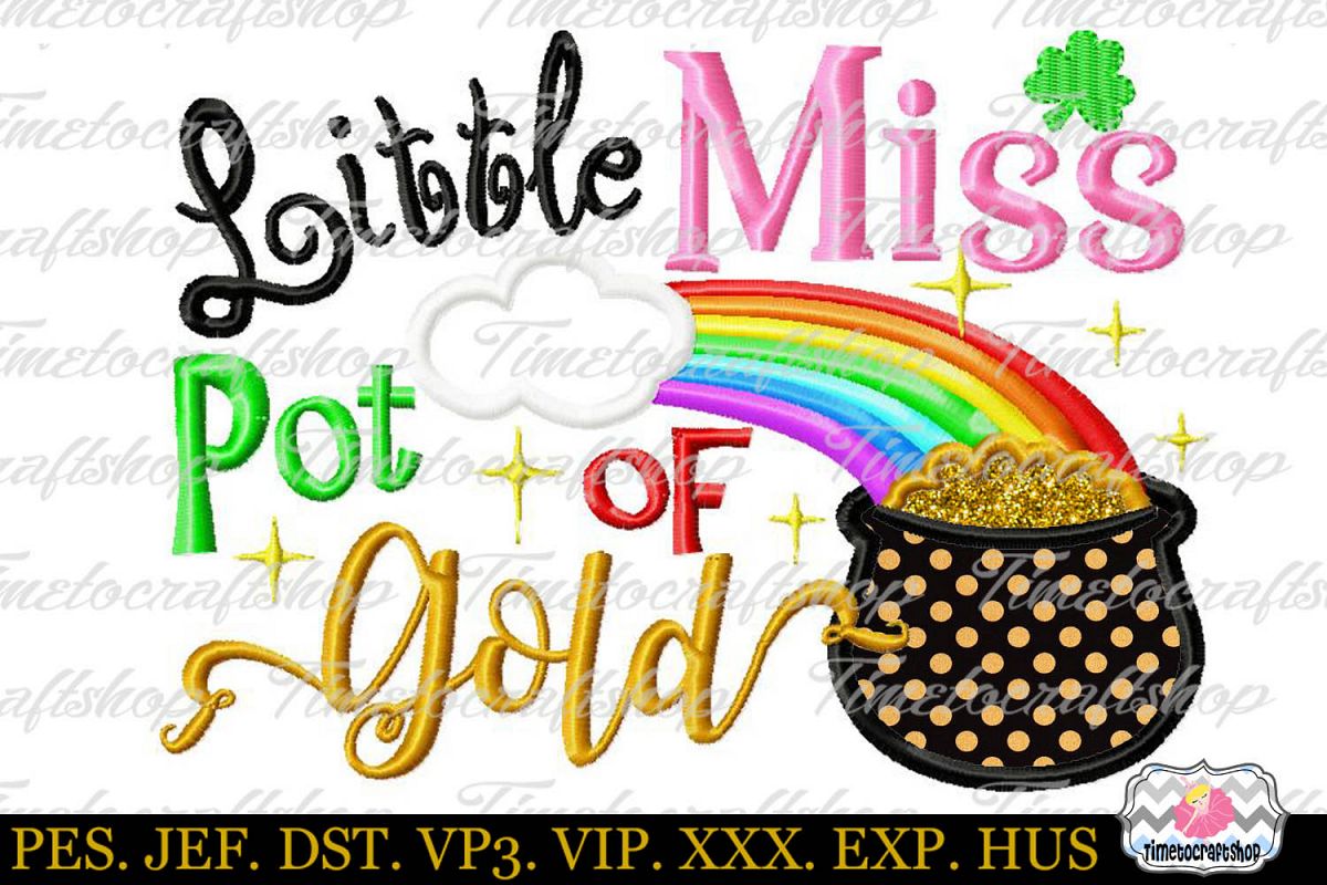 St Patricks Day Little Miss Pot of Gold Embroidery Applique example image 1