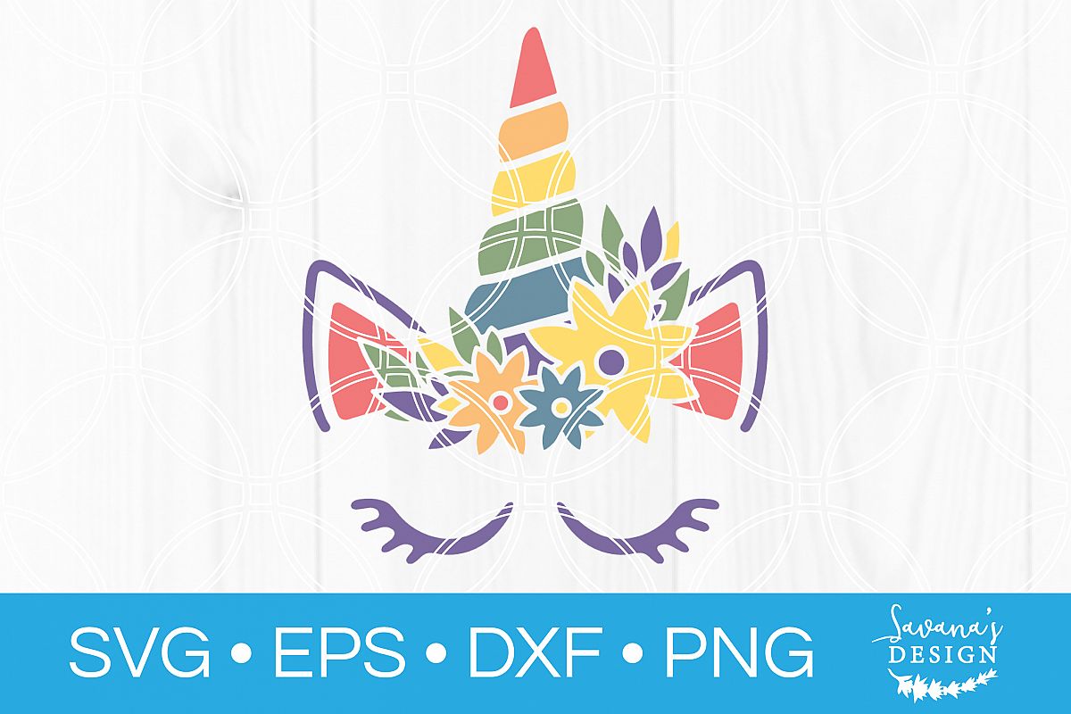 Unicorn Face SVG Rainbow Unicorn Head SVG Cut File Floral example image 1