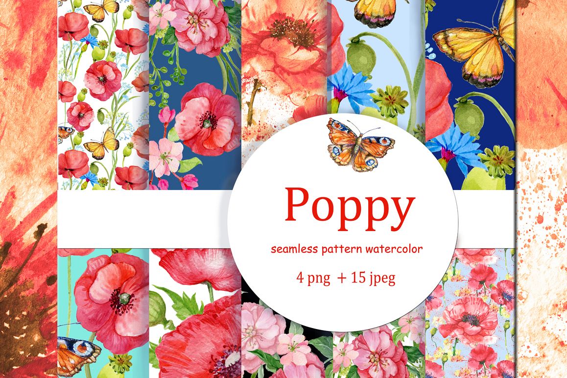 Seamless patterns. Poppies example image 1