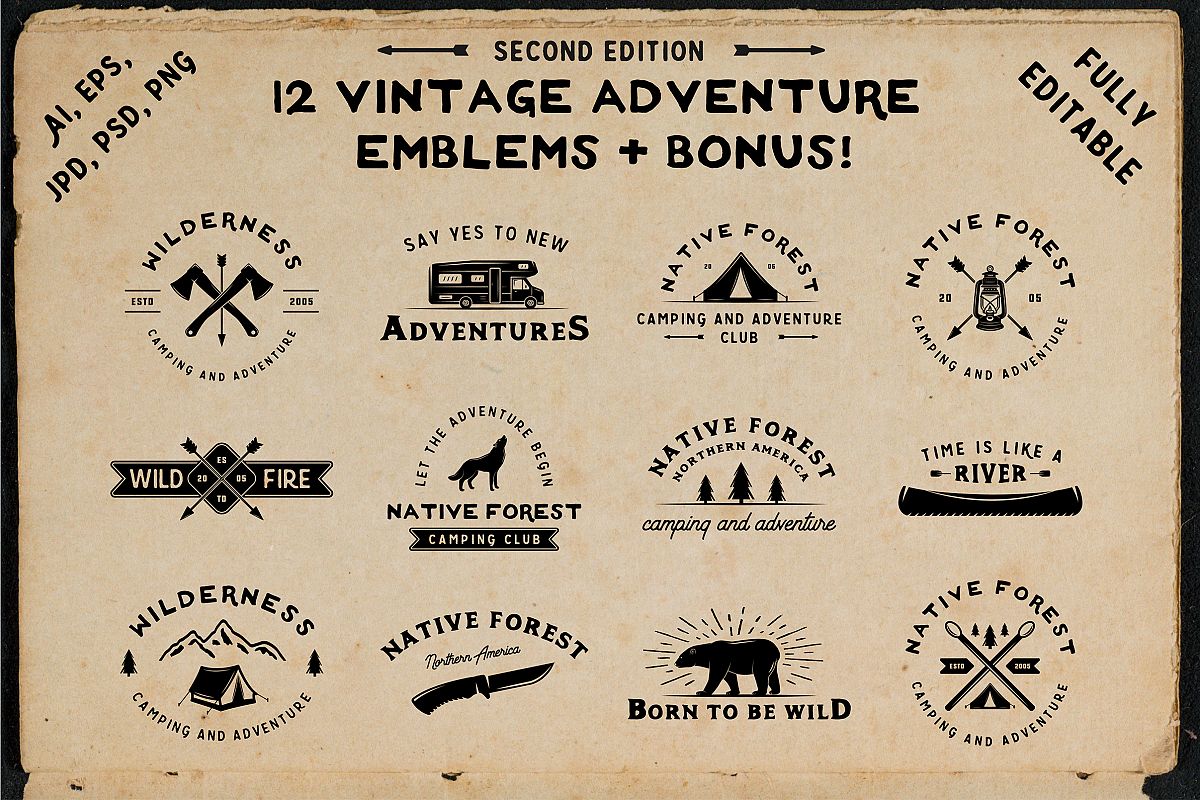 12 vintage adventure emblems example image 1