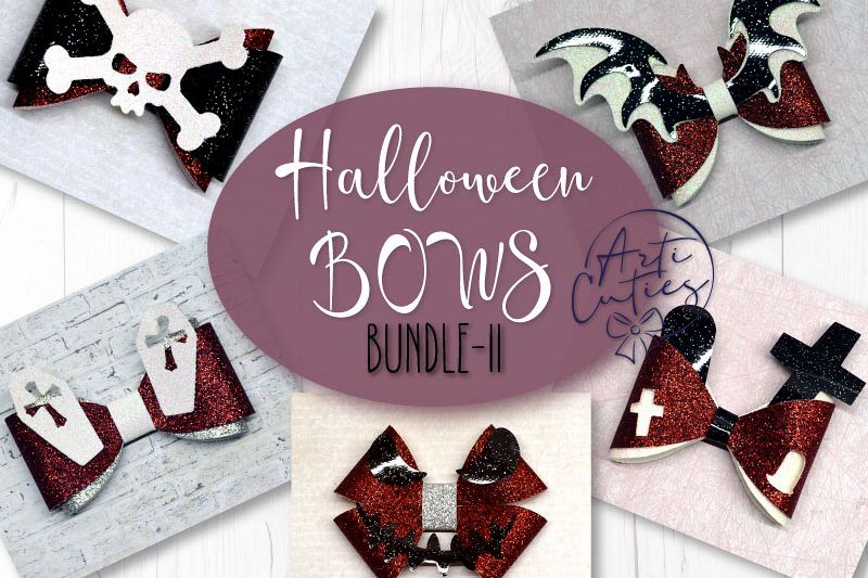 5 Hair bow template SVG, Halloween faux leather bow template example image 1