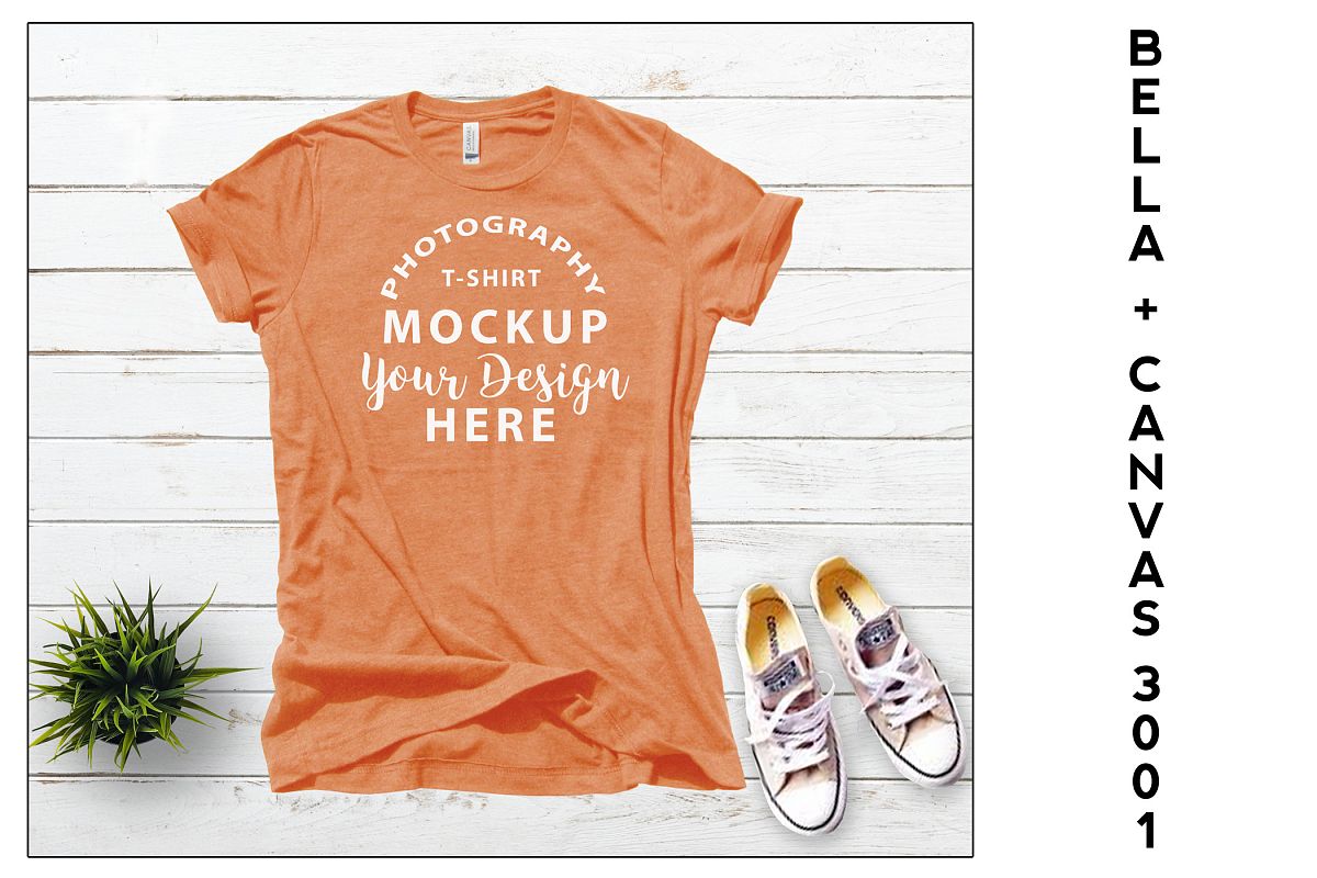 Bella Canvas 3001 T-shirt mock-up, color Heather Orange example image 1