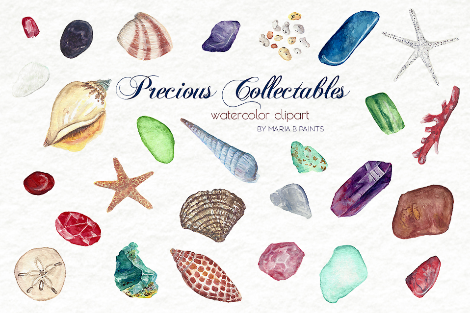 Watercolor Clip Art - Precious Collectables, Gemstones, Crystals example image 1