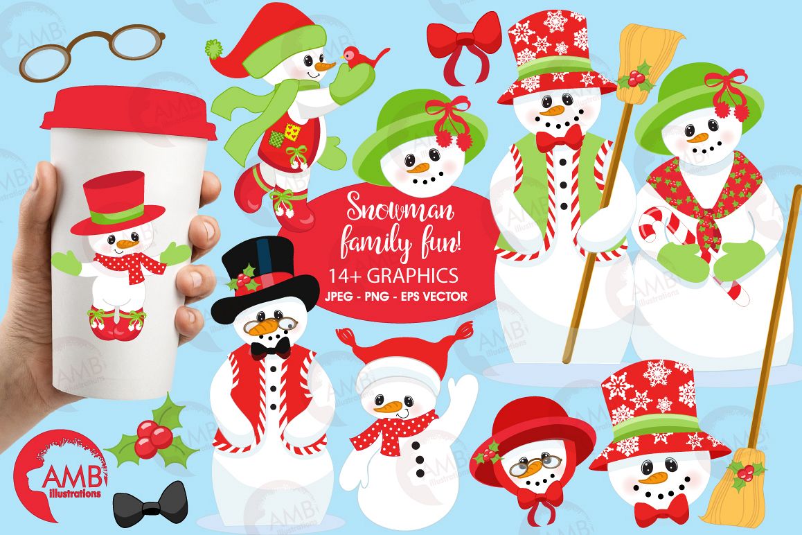 Snowman family clipart graphics illustrations AMB 566 example image 1