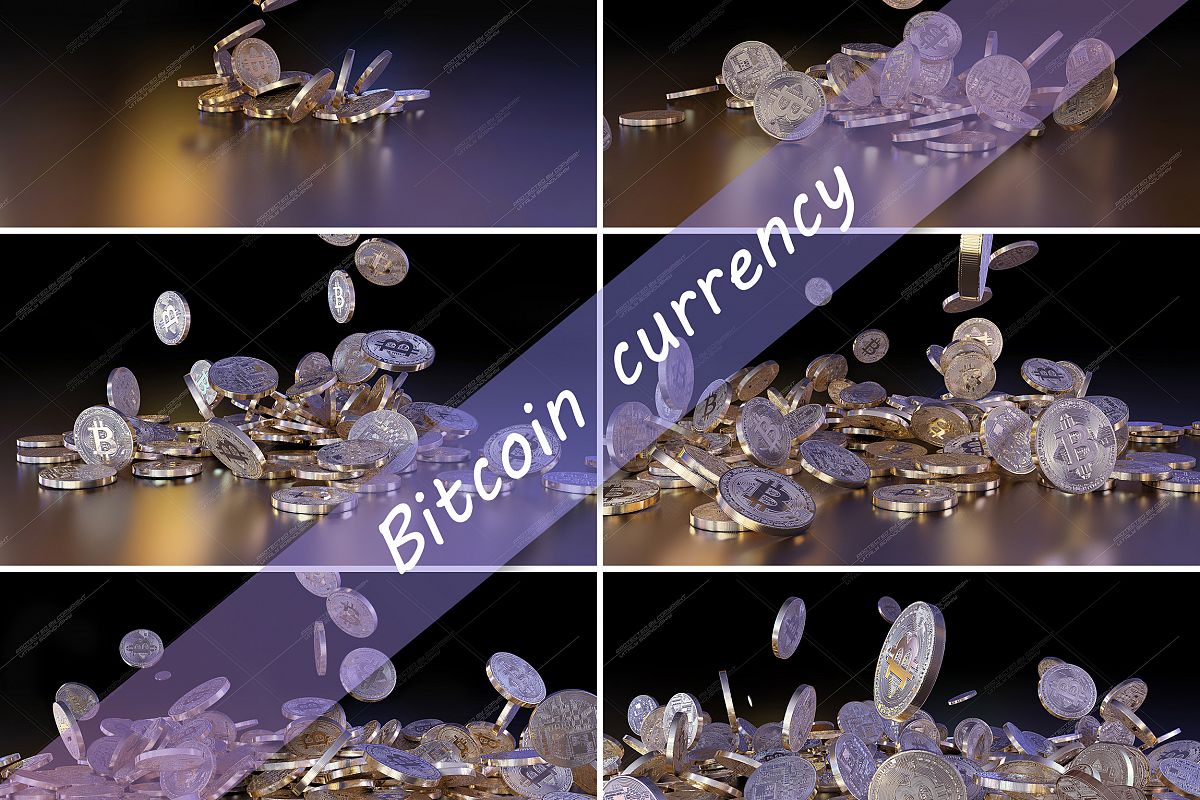 6 files - 3D rendering Bitcoins falling on a pile example image 1