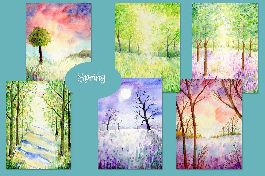 Watercolor Nature Background Spring For Instant Download Spring