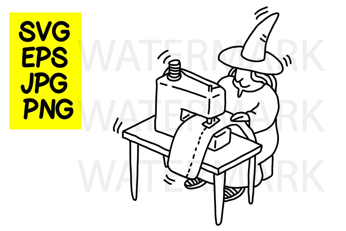 Witch Sewing- SVG-EPS-JPG-PNG example image 1