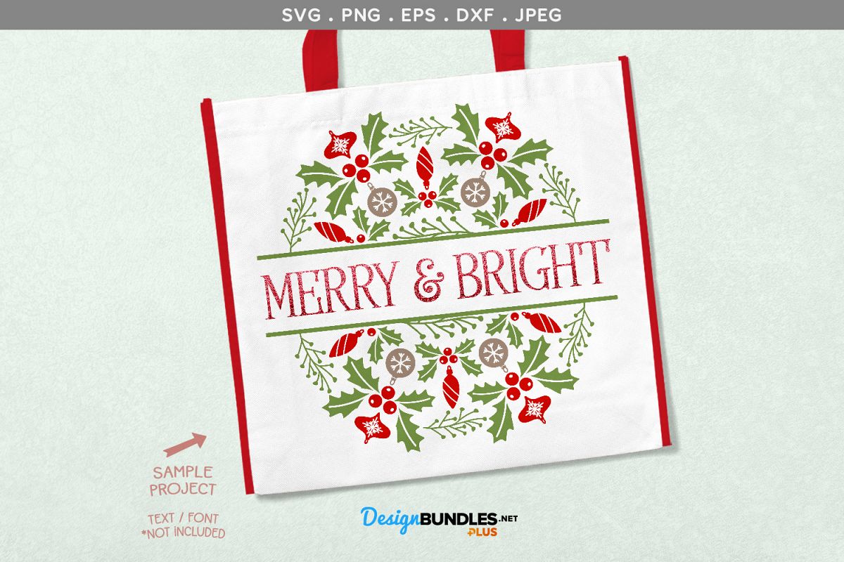 Holly Split Monogram Frame - svg, printable example image 1