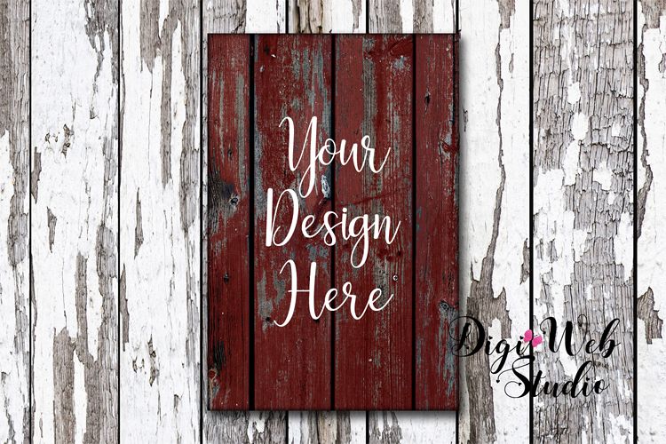 Wood Sign Mockup - Rustic Red Wood Sign on Distressed Wood example image 1