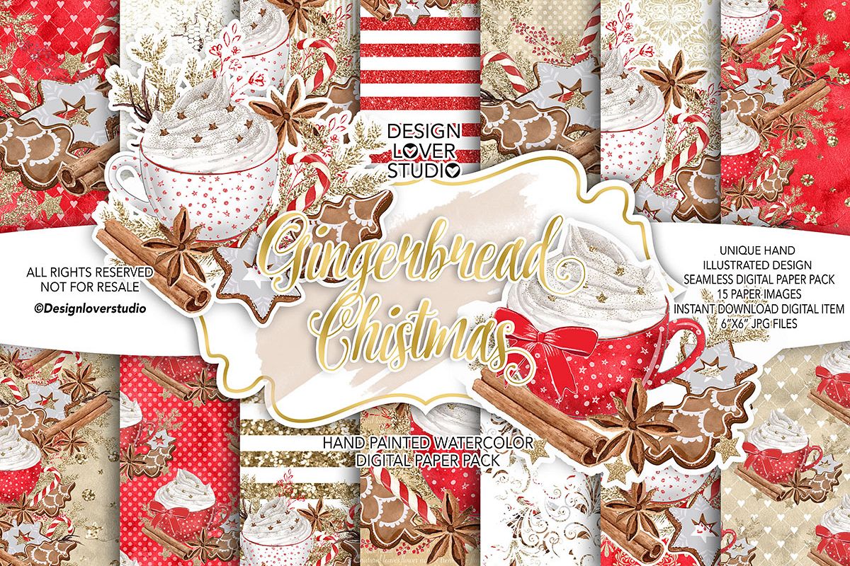 Gingerbread Cookies Christmas digital paper pack example image 1