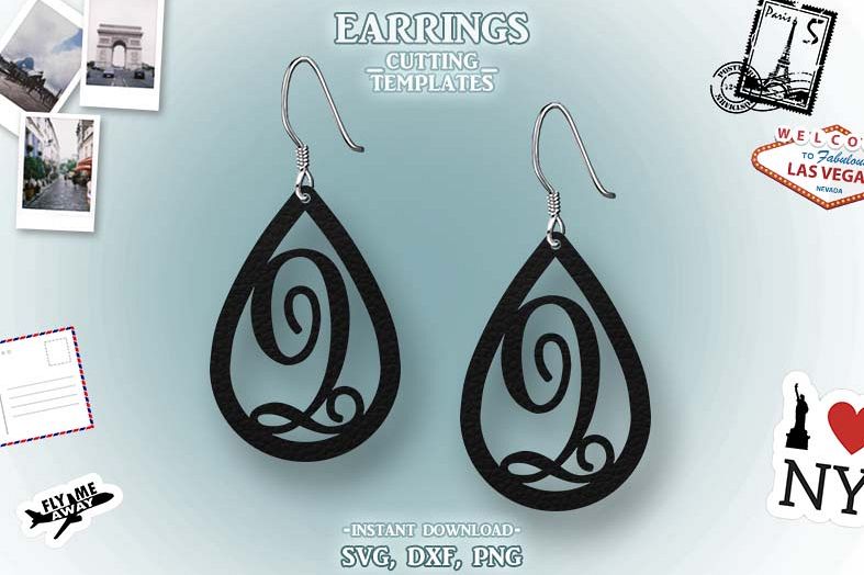 Letter Q, Teardrop Monogram Earrings, SVG, Cut File, Cricut example image 1