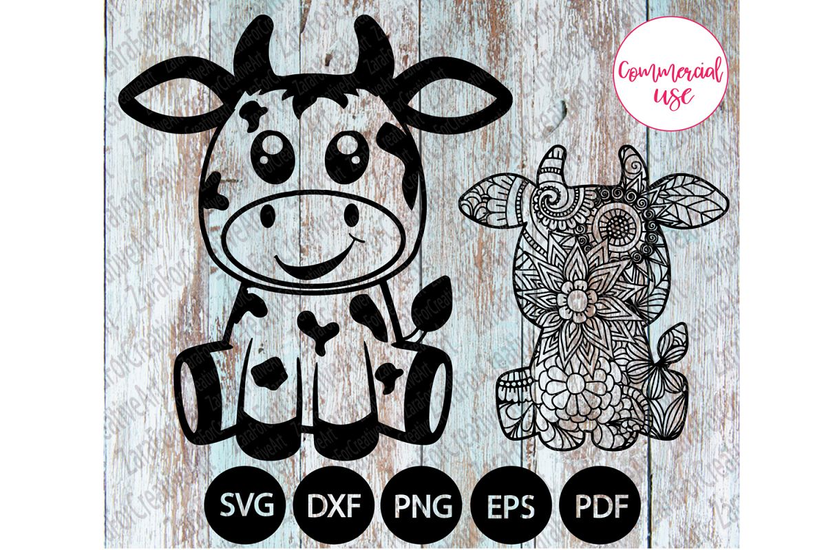 cute cow Zentangle svg example image 1