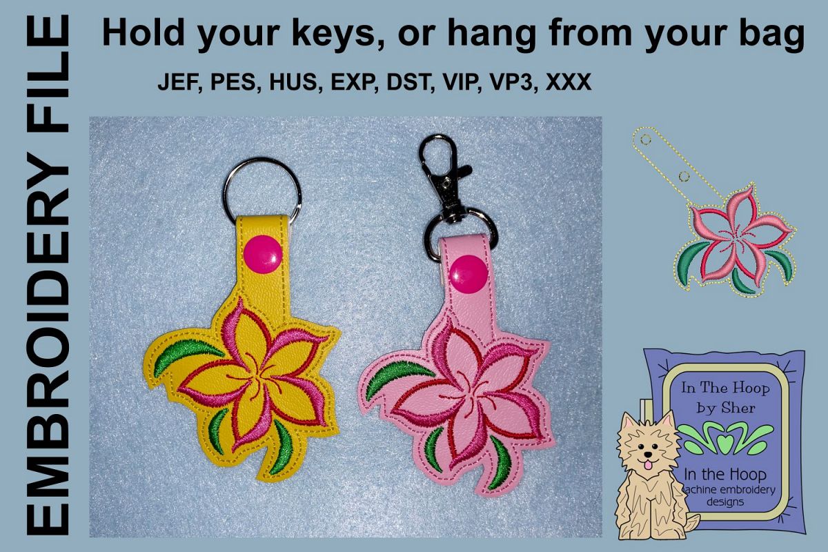 ITH Swirly Flower Vinyl Key Fob or Bag Tag - Snap Tab example image 1