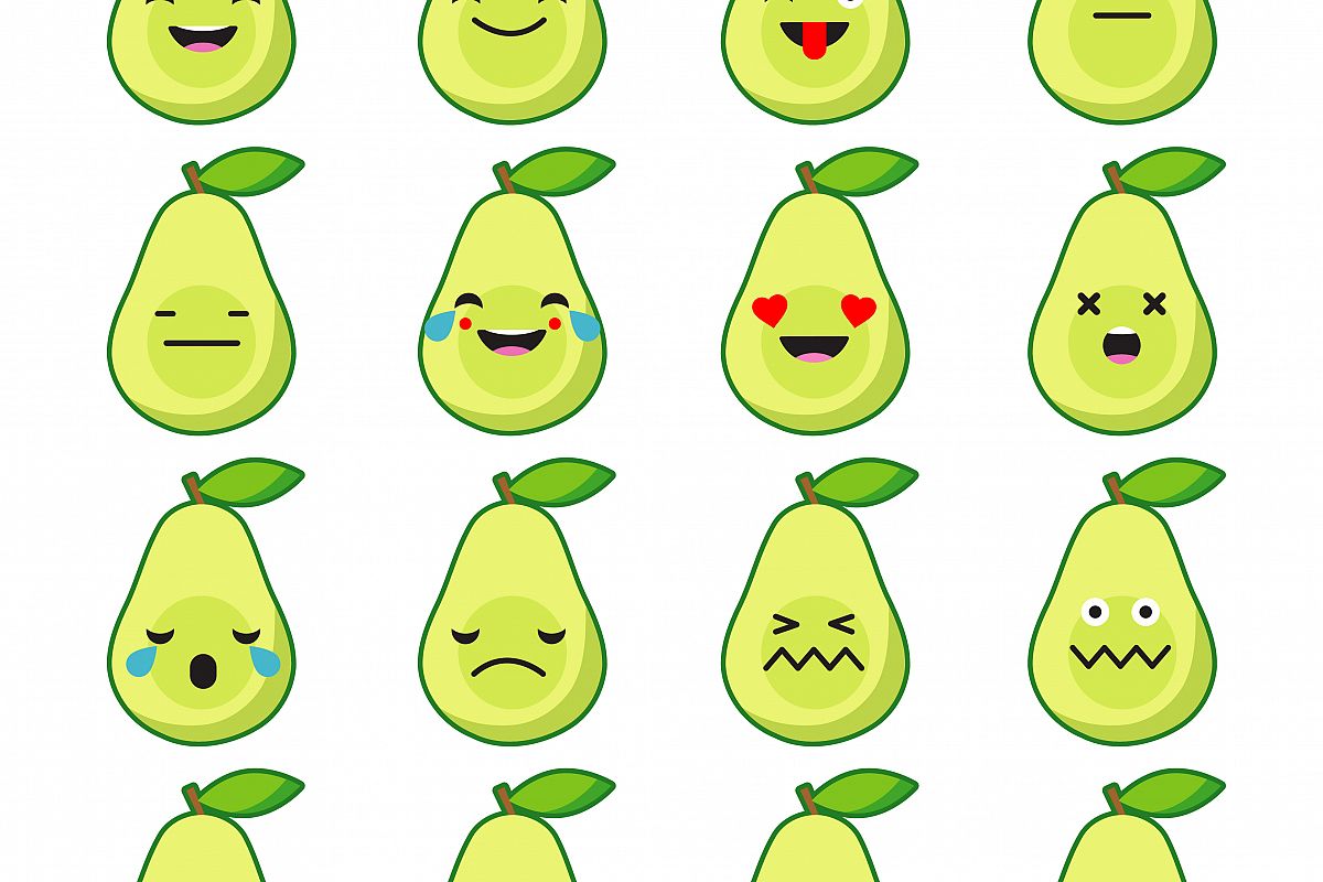 Set Emotions Avocado. Cute cartoon. Vector style smile icons. example image 1