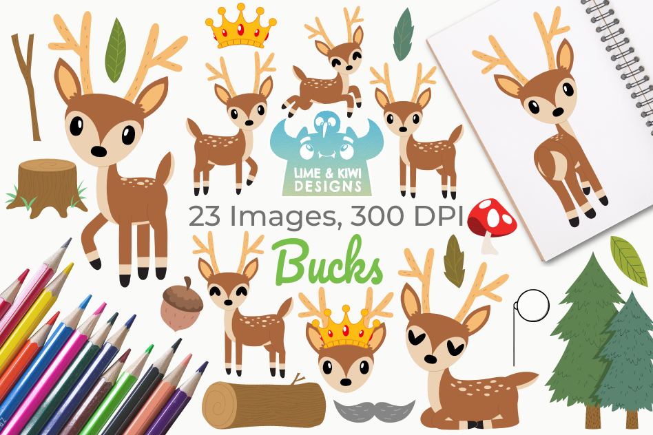 Bucks Clipart, Instant Download Vector Art, Commercial Use example image 1