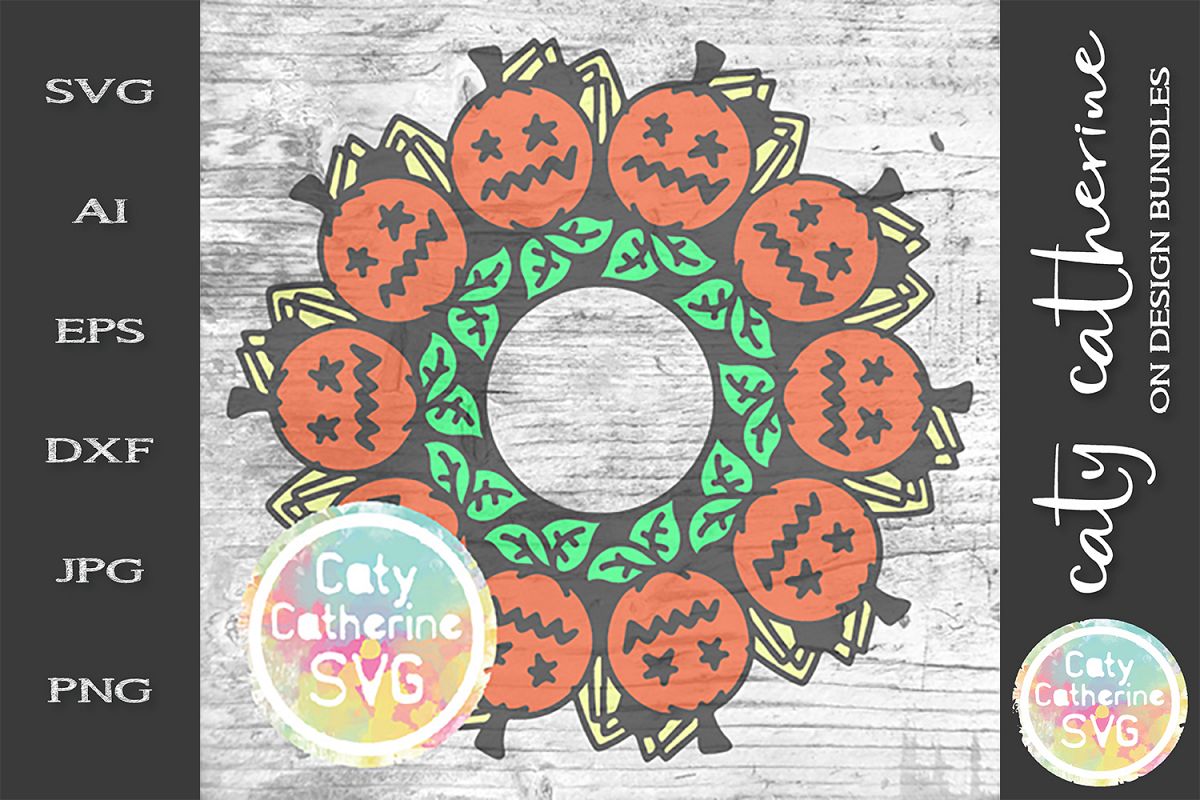 Pumpkin with Leaves And Spiders Monogram SVG Cut File example image 1