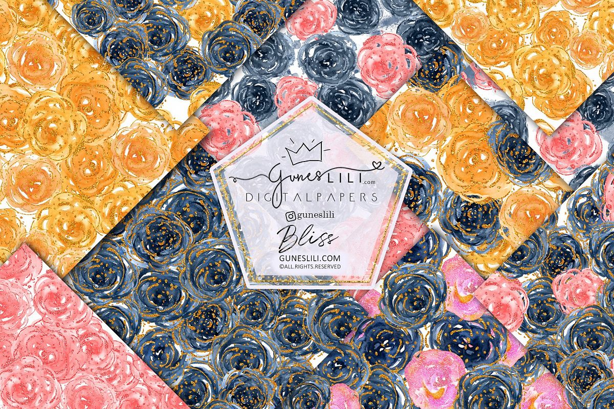 Watercolor Floral Scrapbook Paper Seamless Pattern GunesLili example image 1