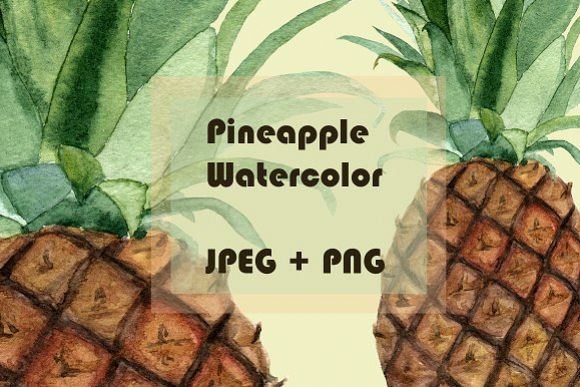 Watercolor Pineapple Clipart & Print example image 1