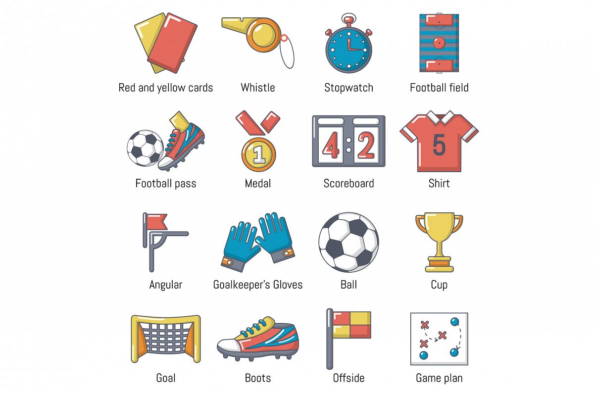 Soccer football icons set, cartoon style example image 1