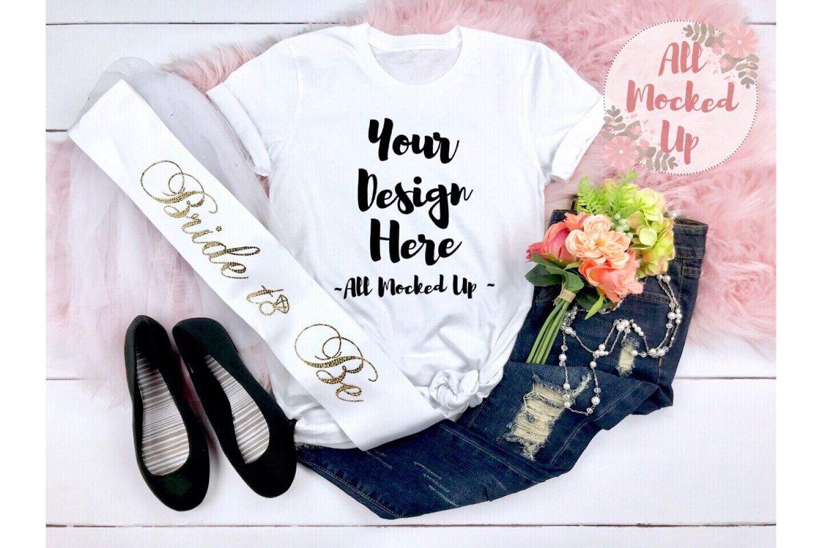 Bella Canvas 3001 or 3413 White Wedding Theme Mock Up 3/19 example image 1